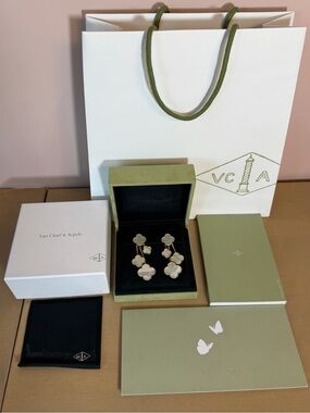 RARE Van Cleef & Arpels four motif mother of pearl chandelier earrings FULL SET